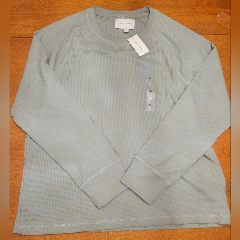 Sun and Stone Men's Earthtoned Green Thermal Long Sleeve T / Waffle T-Shirt XL